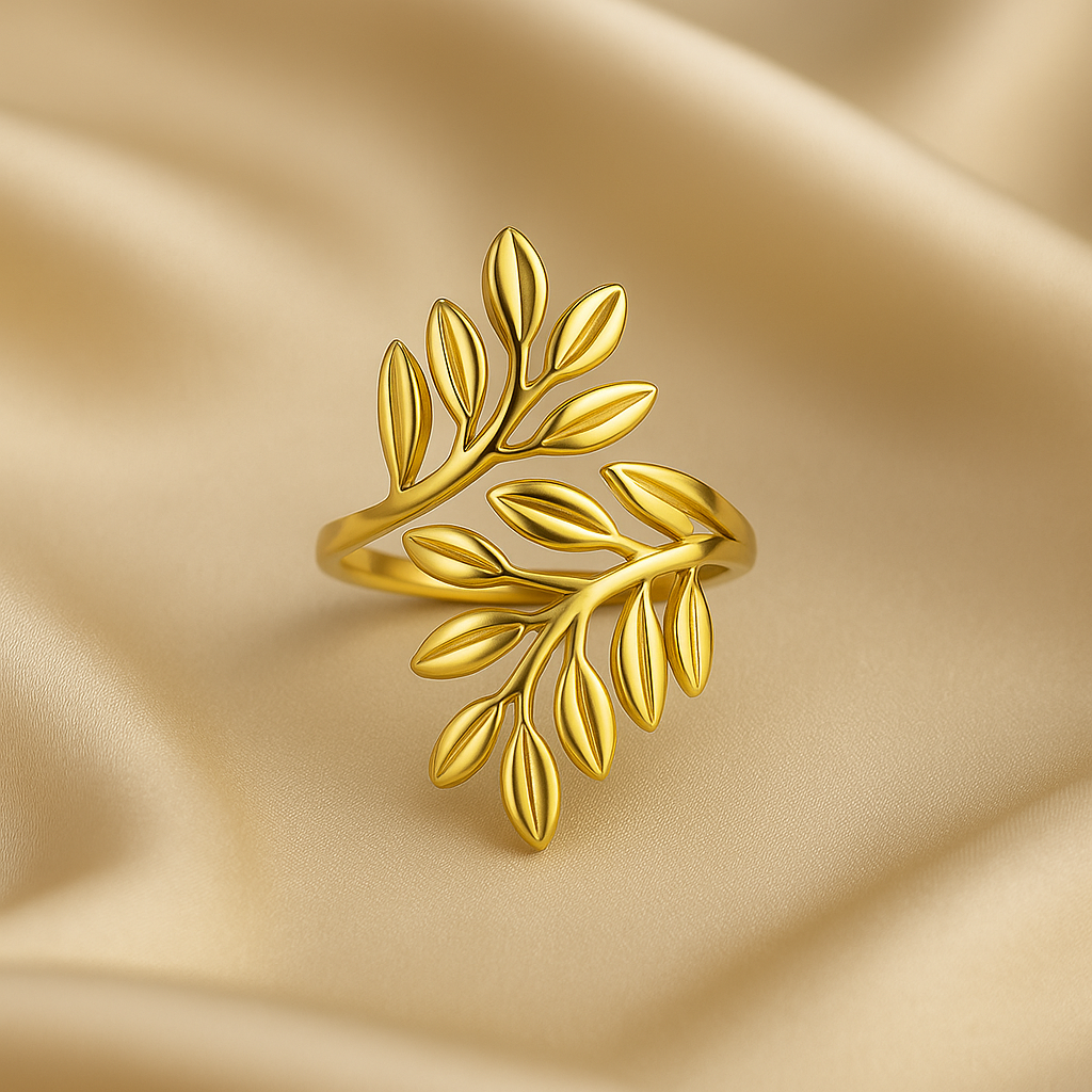 Gold-Plated Emerald & Floral Adjustable Ring | Antique Designer Finish