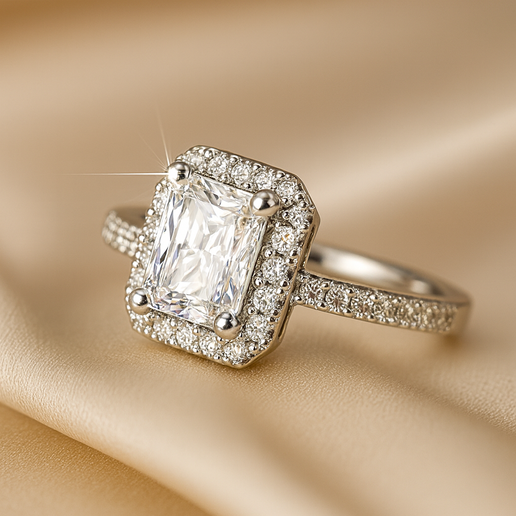 Silver-Plated Princess-Cut Solitaire Halo Ring | Anti-Tarnish Luxury Finish