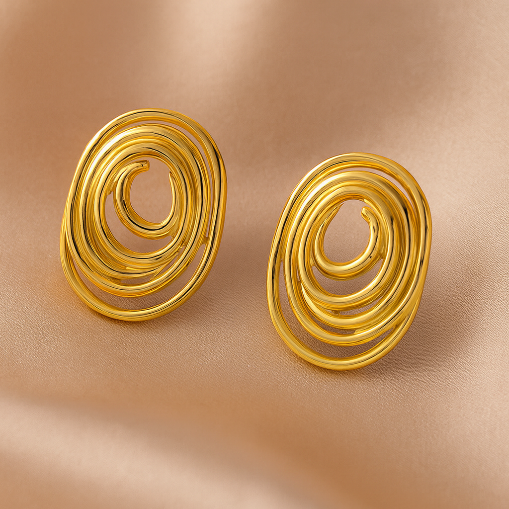 Gold-Plated Abstract Spiral Stud Earrings | Modern Anti-Tarnish Artistic Design