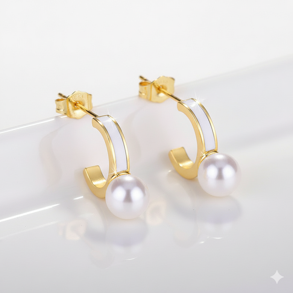 Gold-Plated Dual Tone Pearl Hoop Earrings | Elegant Anti-Tarnish Minimalist Design