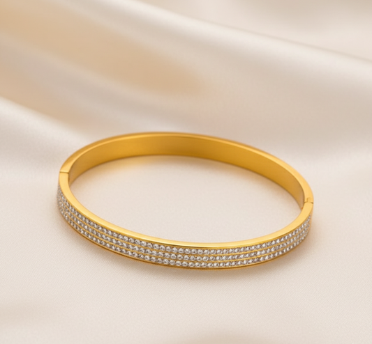 Gold-Plated Anti Tarnish Triple Line Stone Studded Bangle