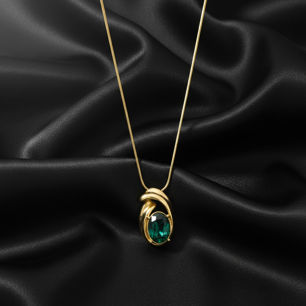 Gold Plated Green Stone Pendant Necklace