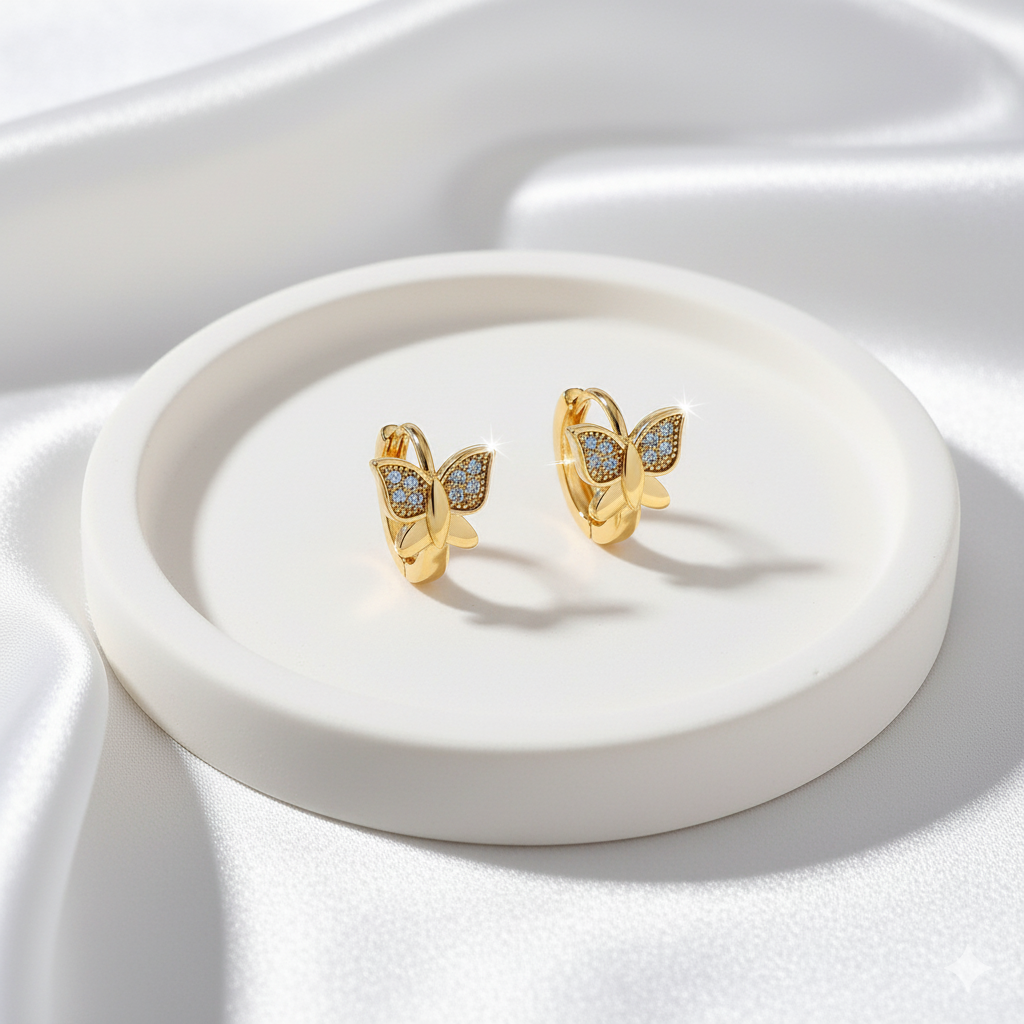 Golden Butterfly Hoop Earrings |  Anti-Tarnish