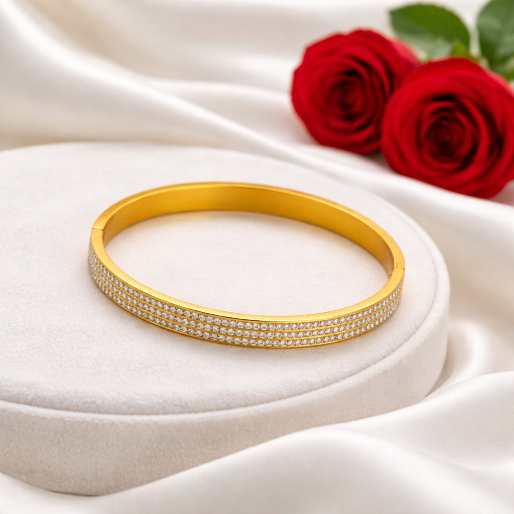 Radiant Triple-Row Crystal Gold Bangle | Anti-tarnish