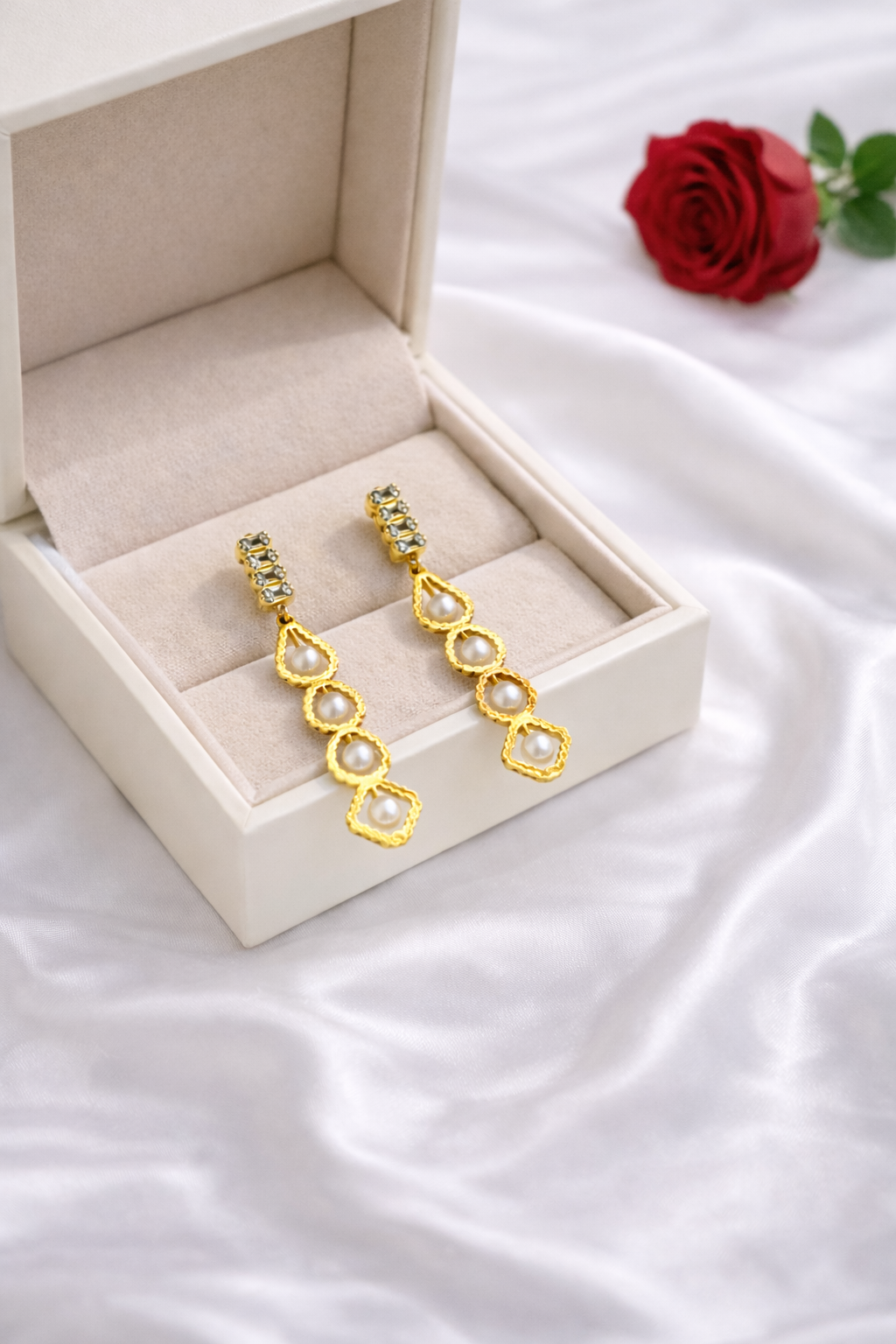 Aurora Pearl Cascade Earrings in Gold Finish | Anti=Tarnish