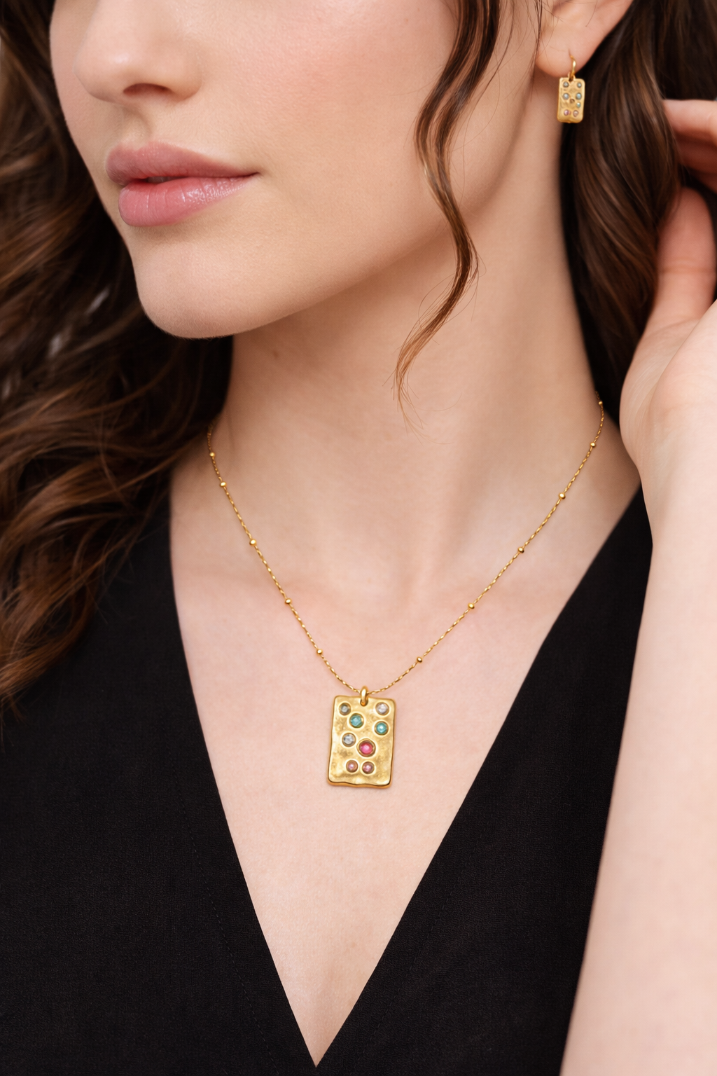 Celeste Multi color Gemstone Gold Pendant Necklace | Anti-Tarnish