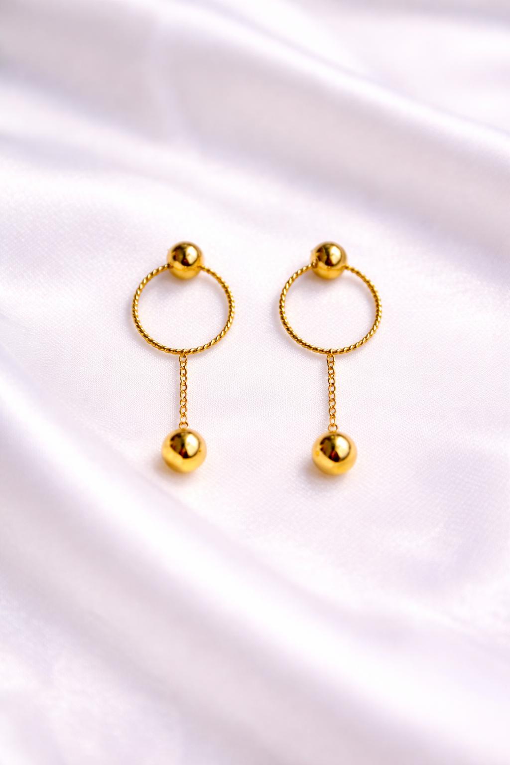 18k Gold-Plated Hoop Drop Earrings with Chain Detail | Anti-Tarnish
