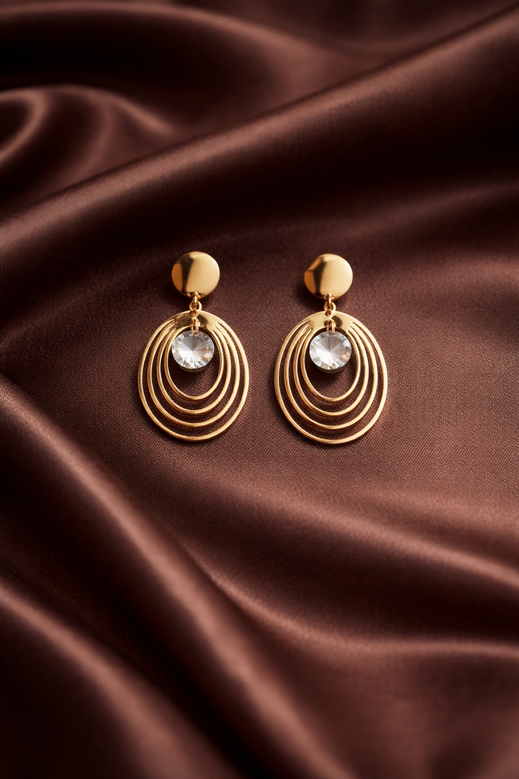 Aurora Layered Oval Crystal 18k Gold Drop Earrings | Anti-Tarnish