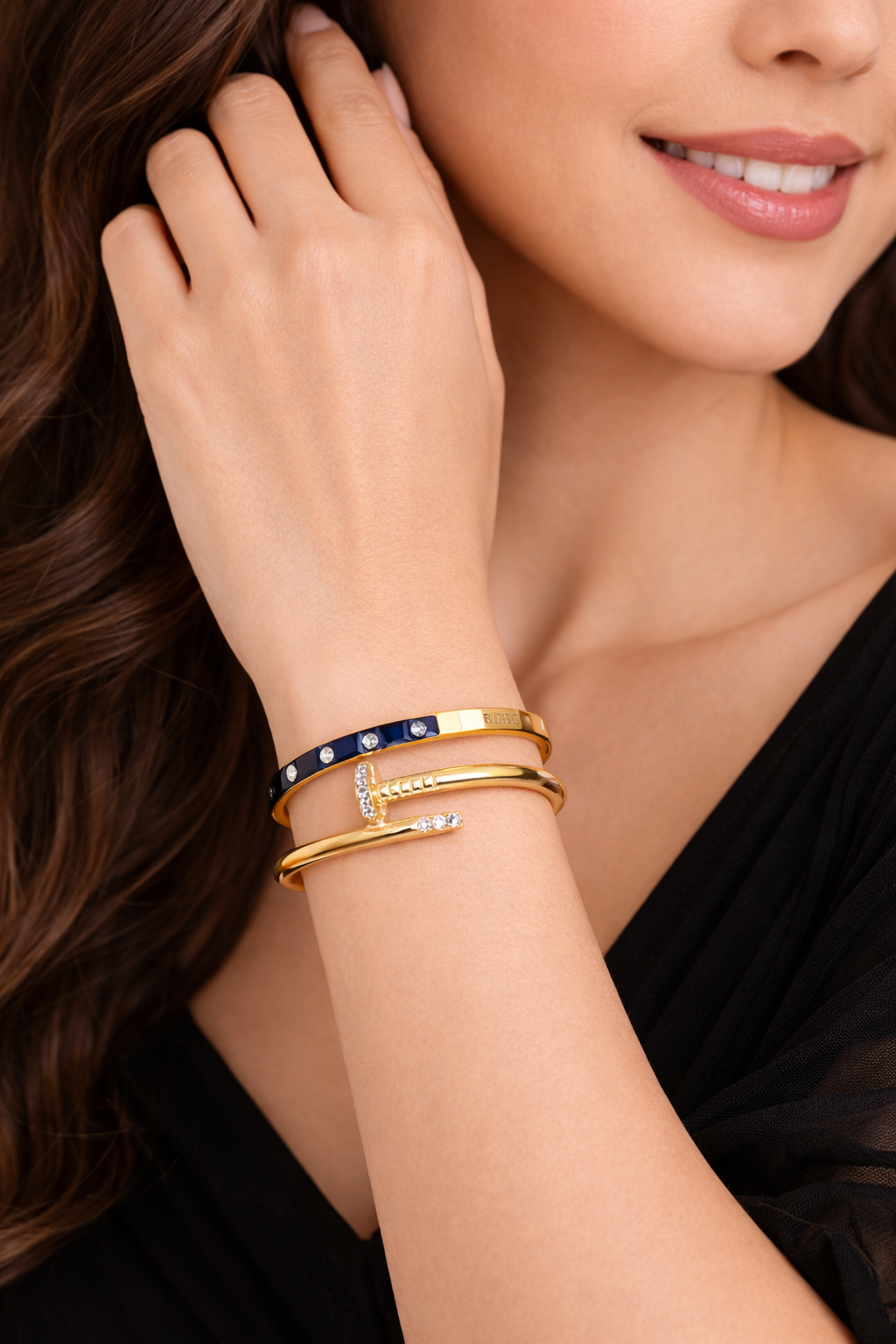 Midnight Halo Gold Plated Crystal Studded Bracelet Combo| Anti-Tarnish