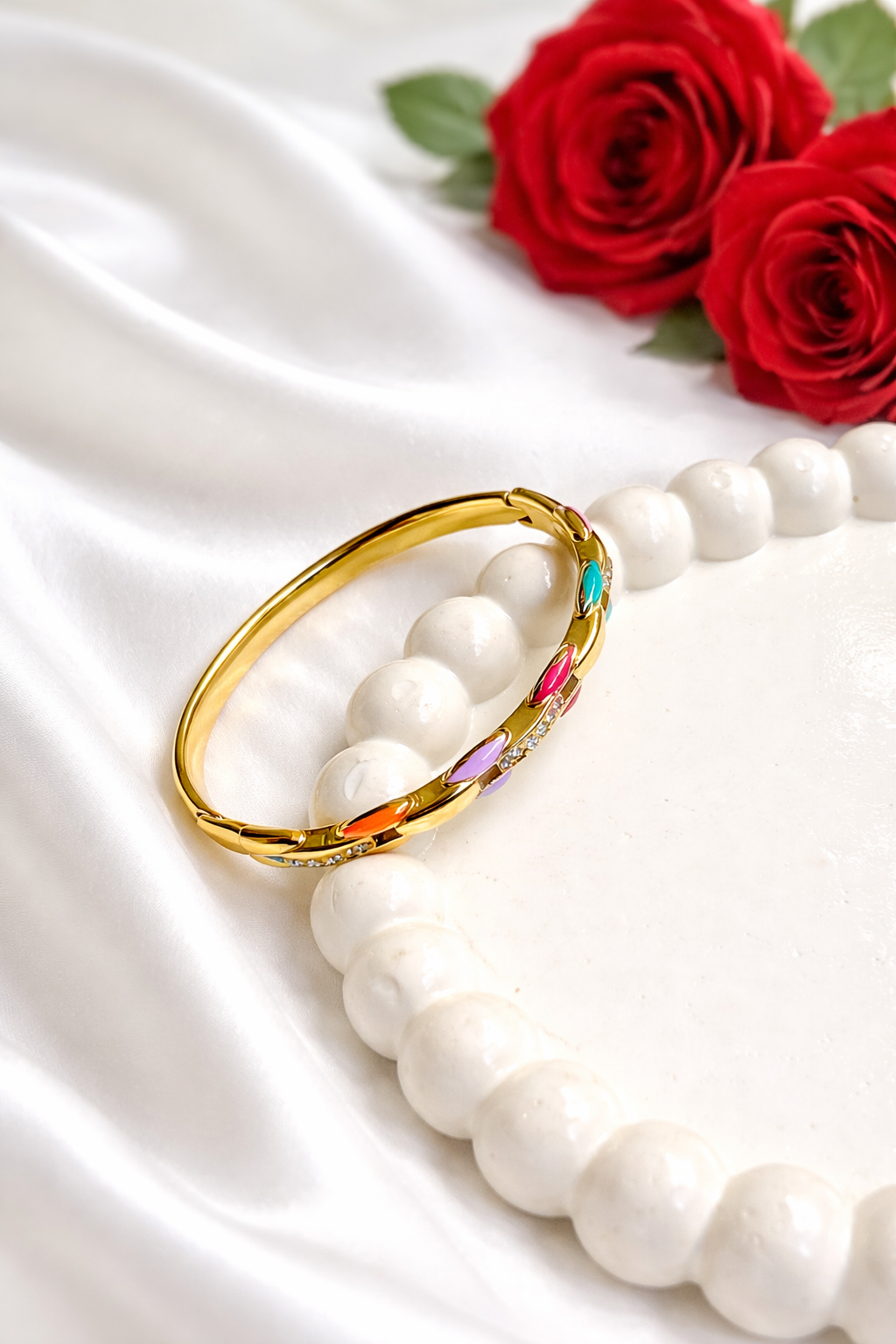 Rainbow Enamel 18k Gold Statement Bangle | Anti-Tarnish