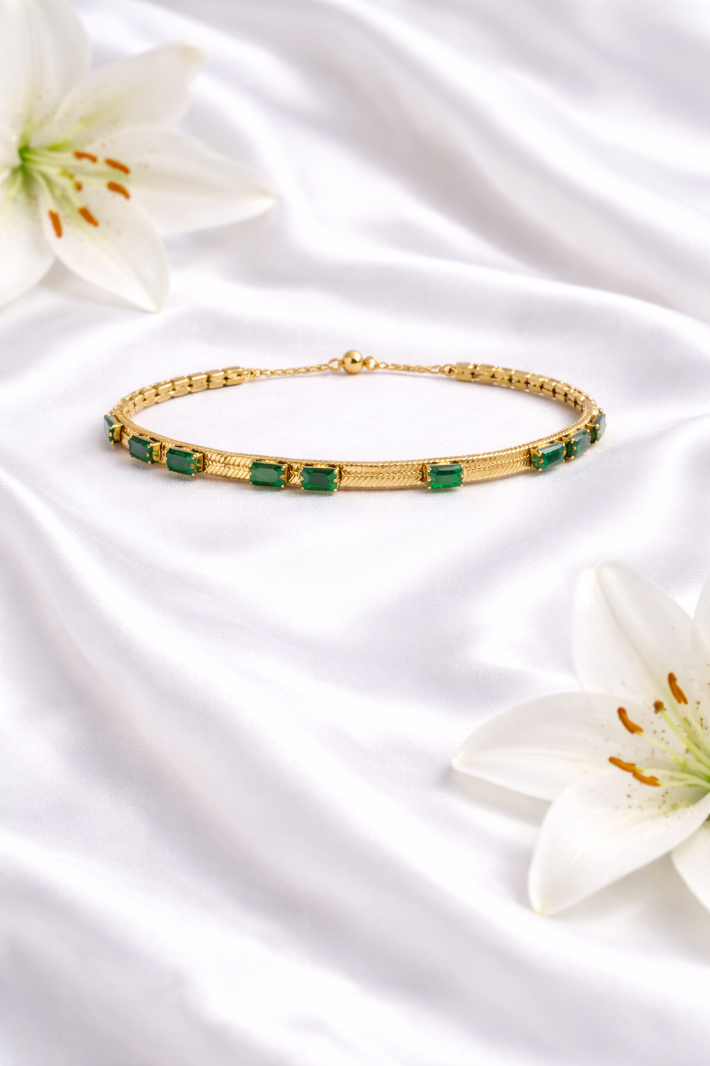 Gold Plated Emerald Green Stone Bracelet for Women