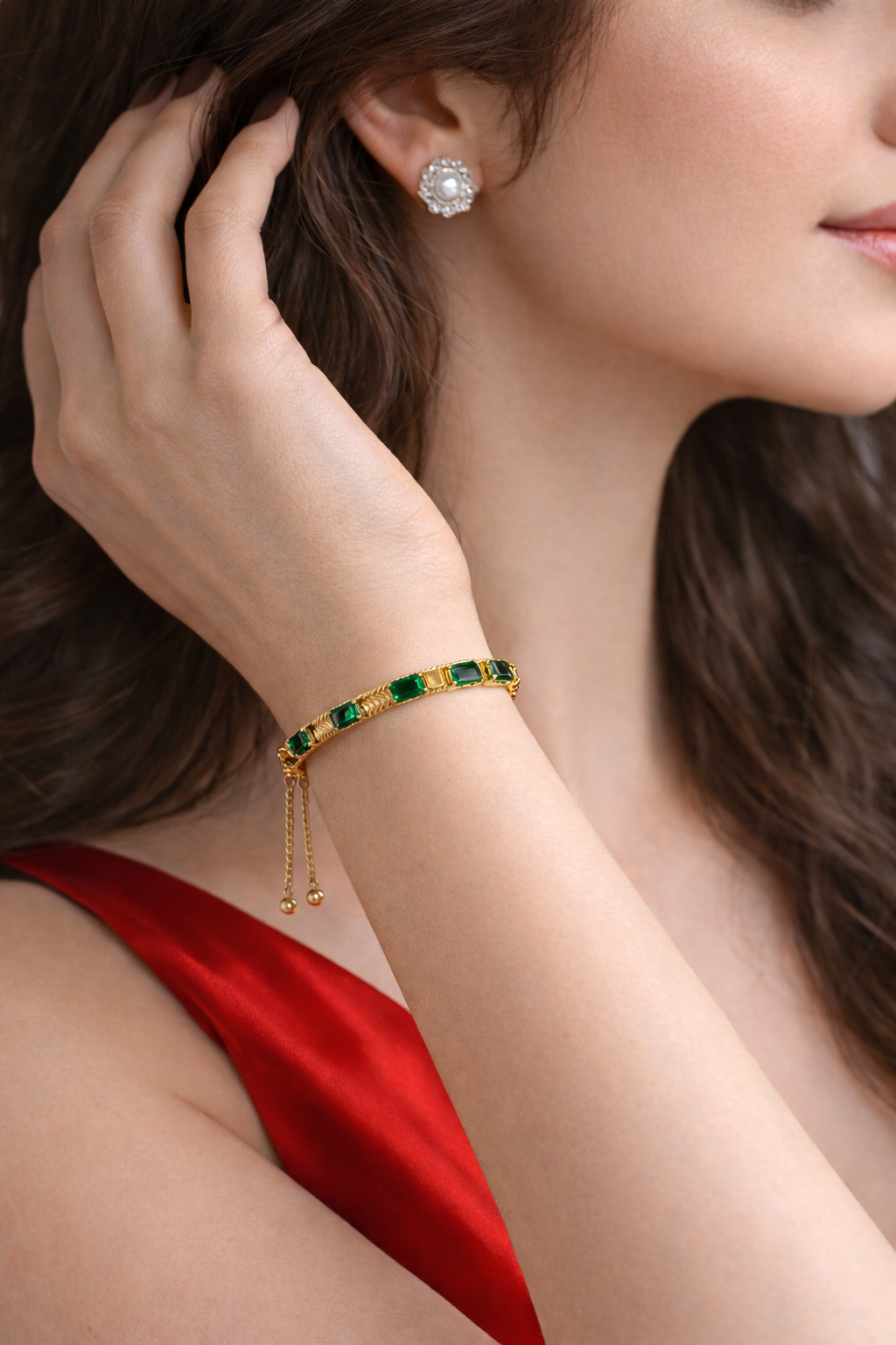 Gold Plated Emerald Green Stone Bracelet for Women