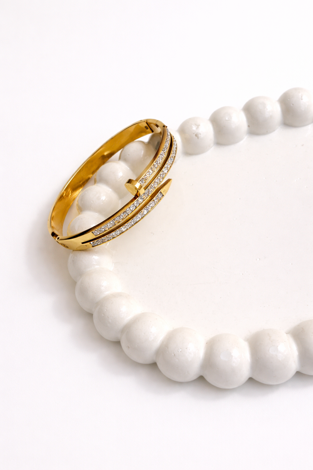 Gold Plated Crystal Studded Open Cuff Bracelet | Anti-Tarnish