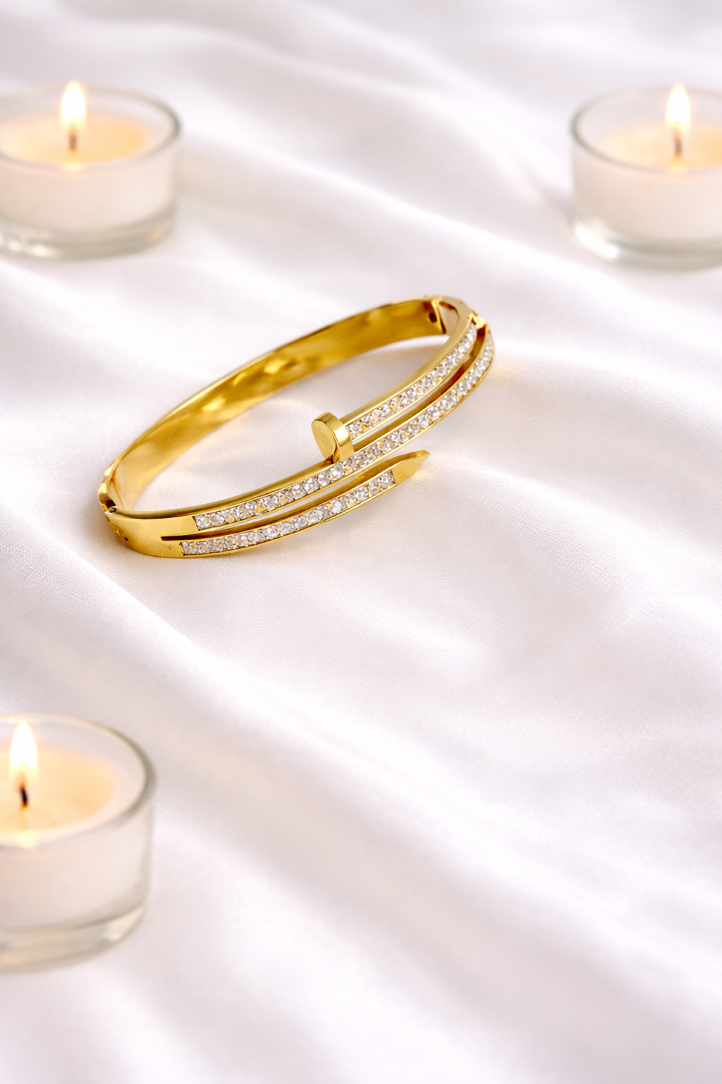 Gold Plated Crystal Studded Open Cuff Bracelet | Anti-Tarnish