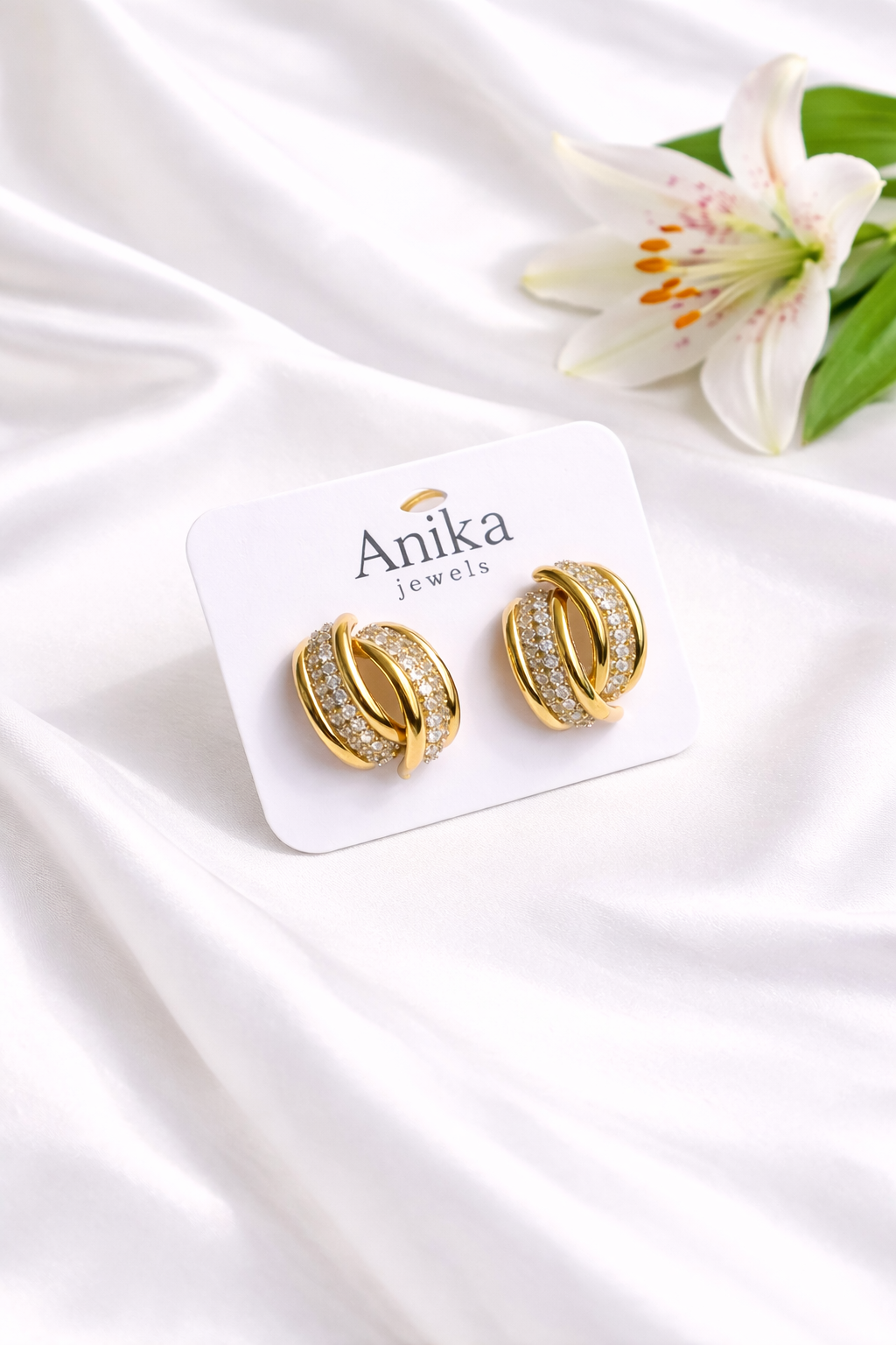 Anti-Tarnish Gold Double Hoop Stud Earrings