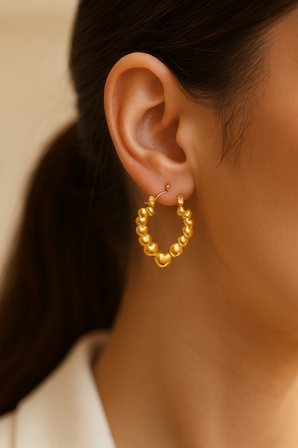 Gold Plated Beaded Hoop Earrings for Women | Anti-Tarnish