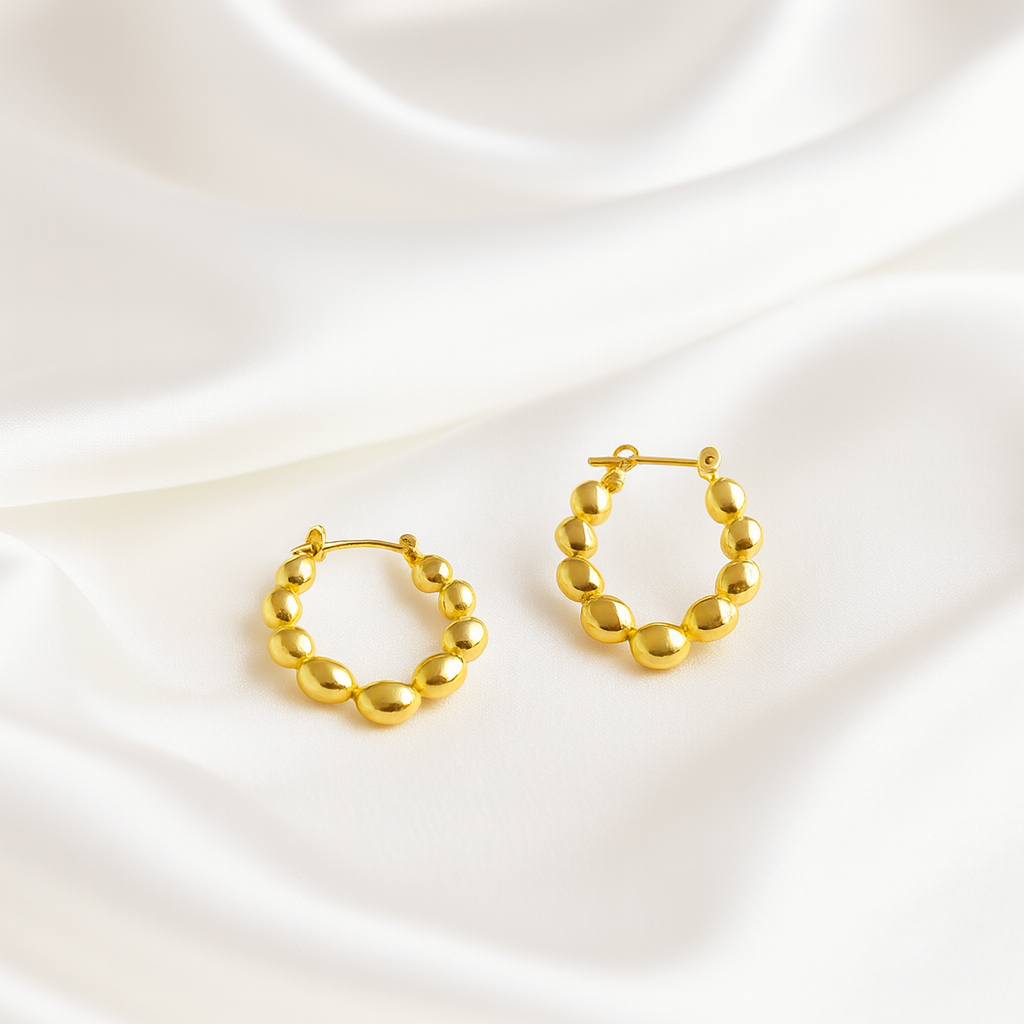 Gold Plated Beaded Hoop Earrings for Women | Anti-Tarnish