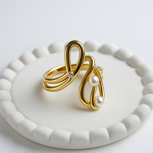 Gold-Plated Elegant Pearl Open Bangle | Anti-Tarnish Finish