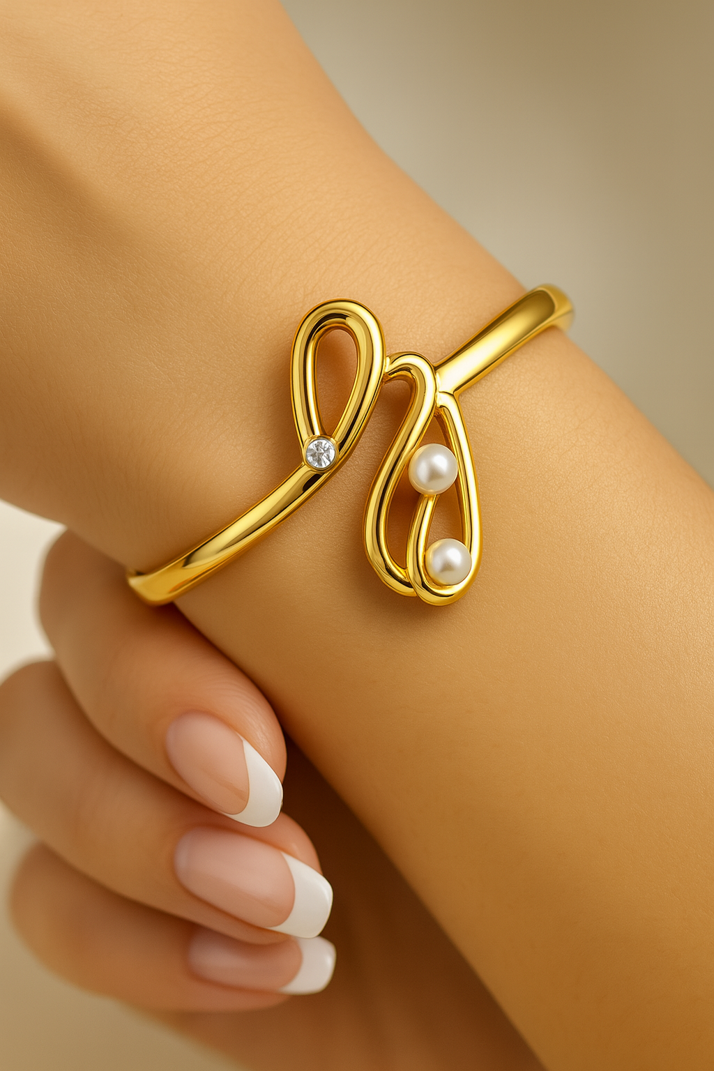 Gold-Plated Elegant Pearl Open Bangle | Anti-Tarnish Finish