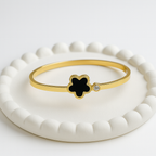 Gold-Plated Black Clover Charm Bangle  | Anti-Tarnish