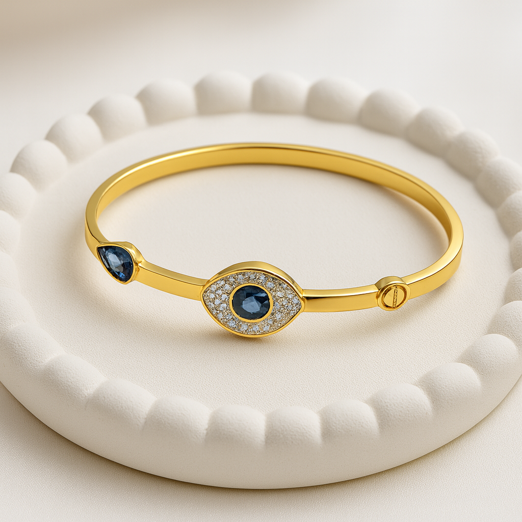 Gold-Plated Blue Evil Eye Bangle  |  Anti-Tarnish