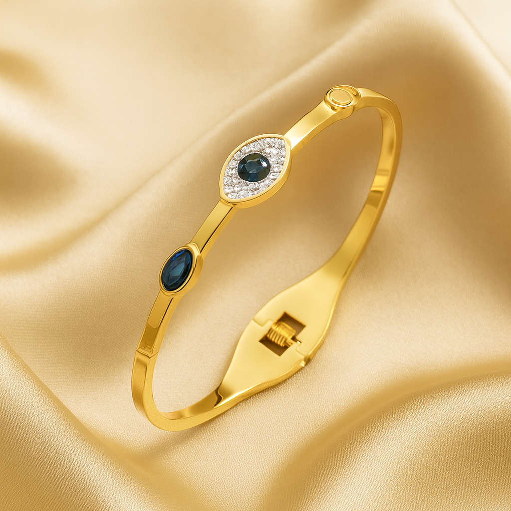 Gold-Plated Blue Evil Eye Bangle  |  Anti-Tarnish