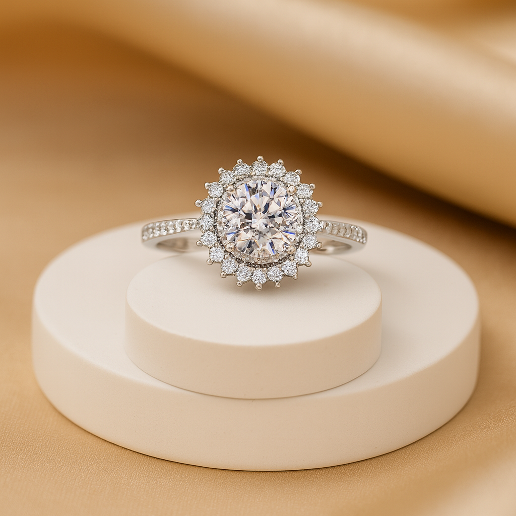 Silver-Plated Solitaire Halo Ring Stones | Luxury Anti-Tarnish Finish