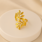 Gold-Plated Emerald &  Floral Adjustable Ring | Anti-Tarnish