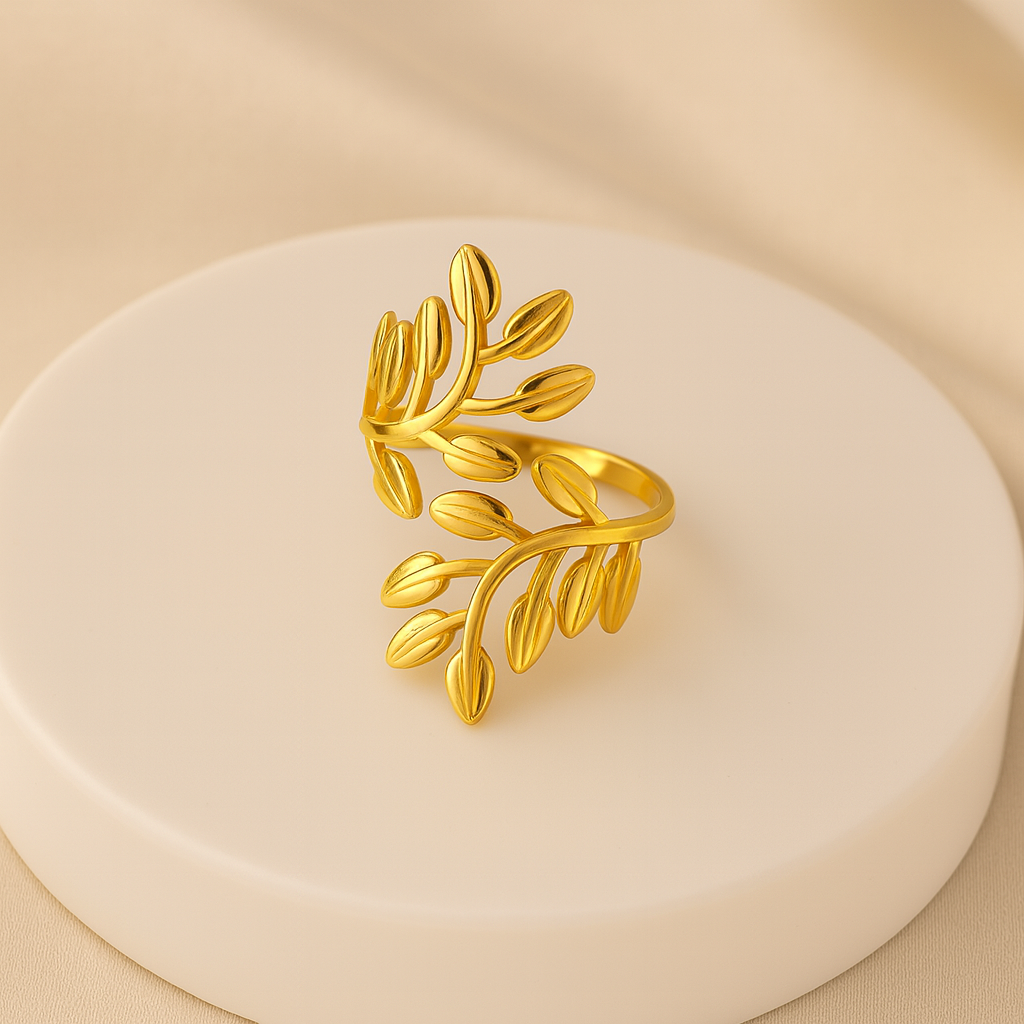 Gold-Plated Emerald &  Floral Adjustable Ring | Antique Designer Finish