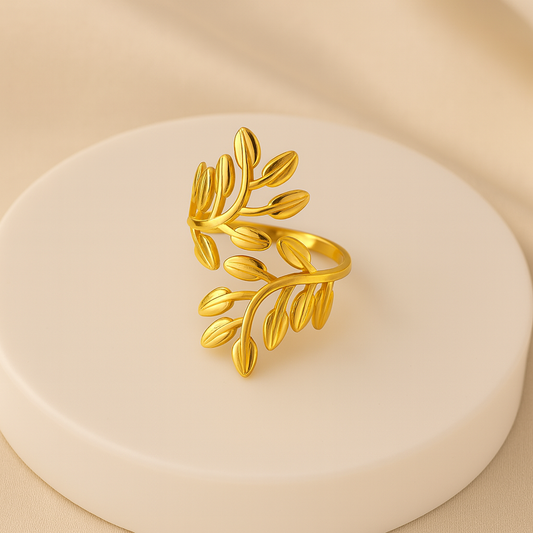 Gold-Plated Emerald &  Floral Adjustable Ring | Antique Designer Finish