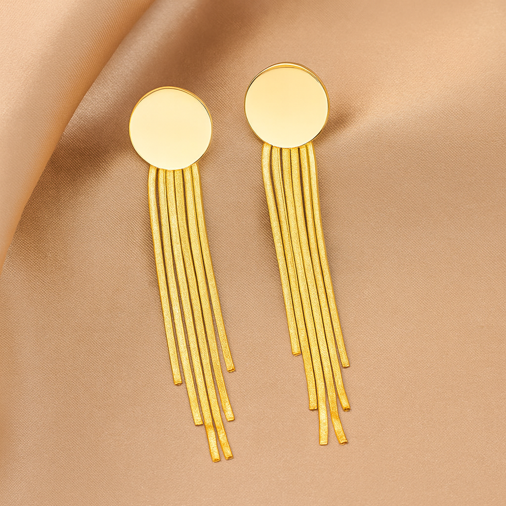 Gold-Plated Long Tassel Drop Earrings | Modern Anti-Tarnish Statement Design