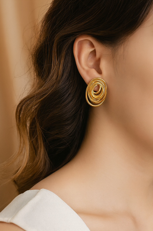 Gold-Plated Abstract Spiral Stud Earrings | Modern Anti-Tarnish Artistic Design