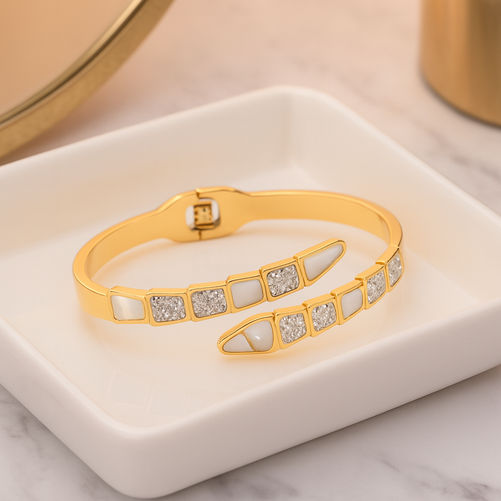 Gold-Plated Dual Row Geometric Bangle | Anti-Tarnish Finish