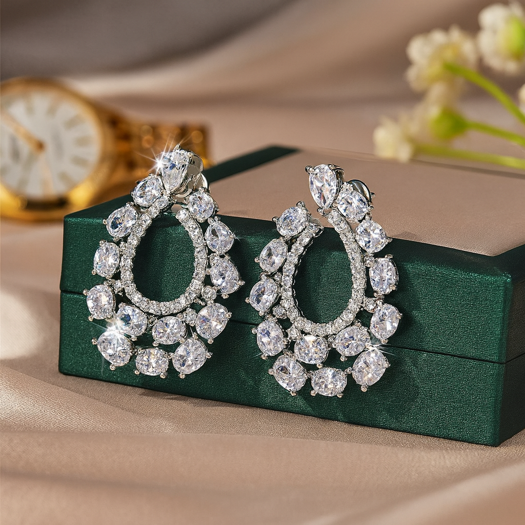 Silver-Plated Crystal Halo Drop Earrings | Luxe Sparkle Collection by Anika Jewels