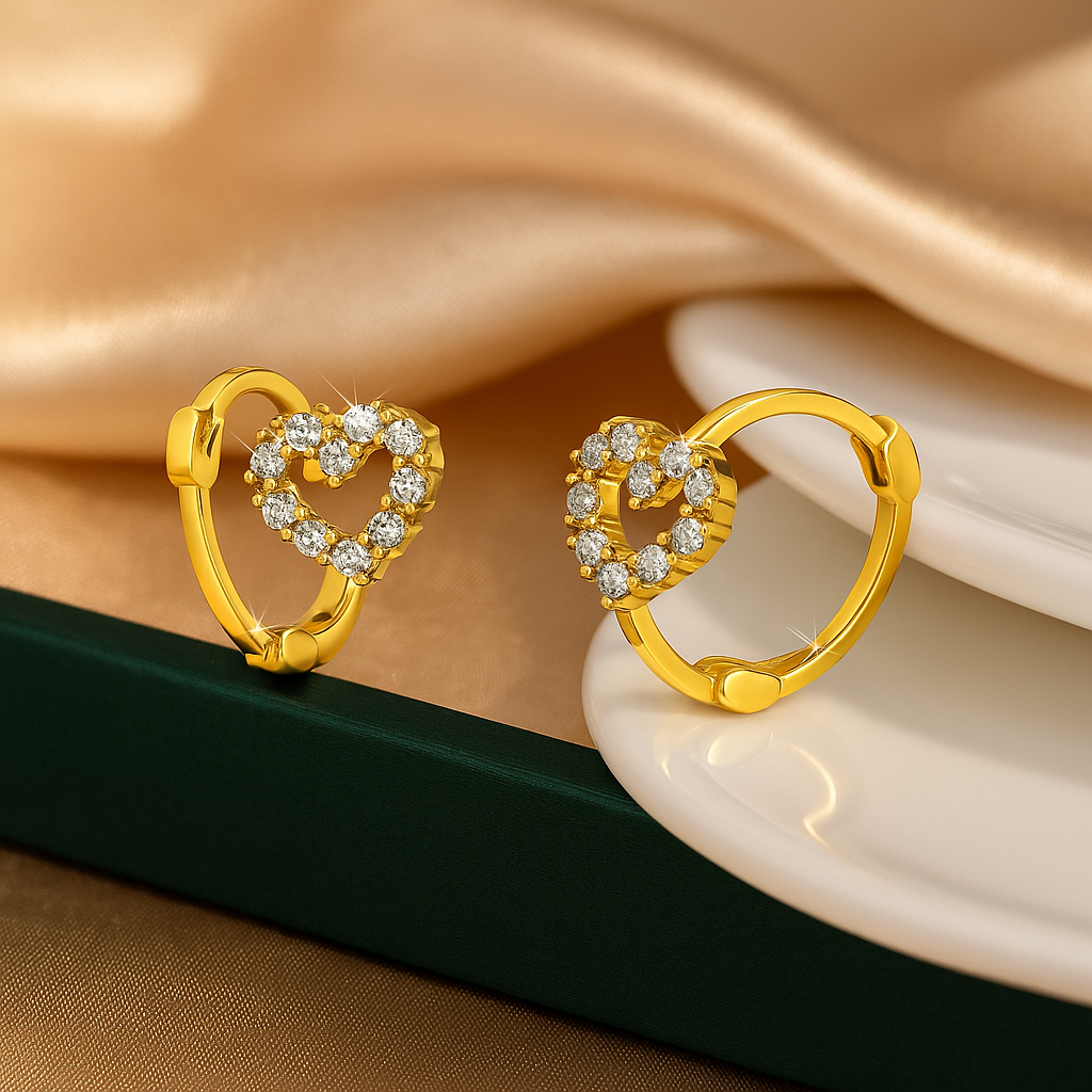 Gold-Plated Sparkling Heart Hoop Earrings | Romantic Shine Collection by Anika Jewels