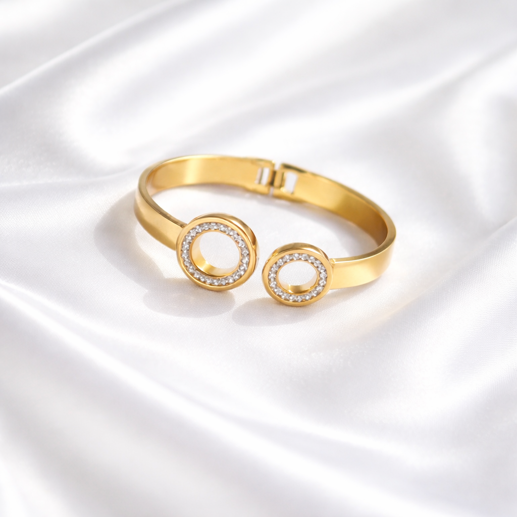 Eternal Halo Stone rounded Gold Bangle 18k Gold Plated – Valentine Special