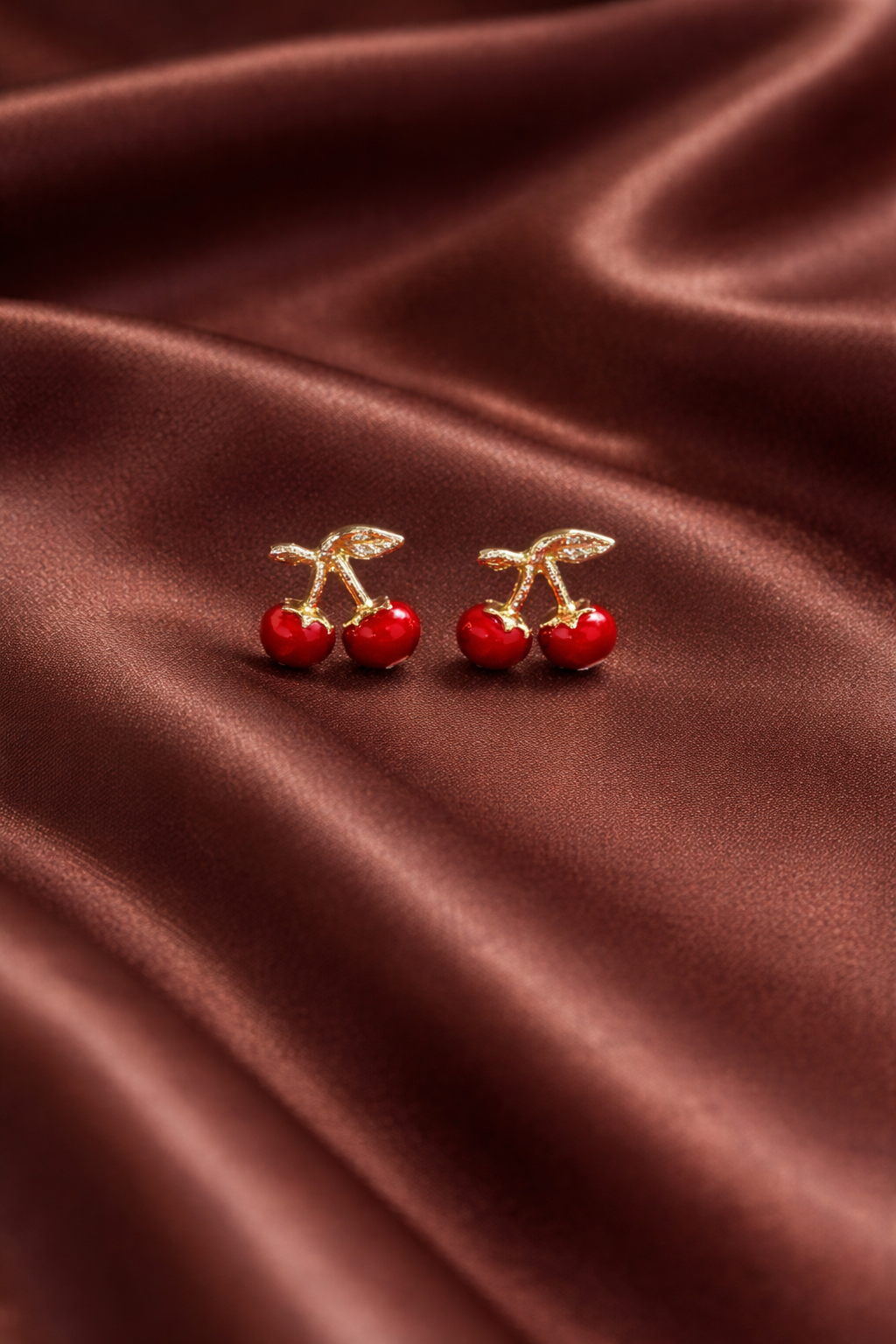 Anti-Tarnish 18k Gold Plated Hot Red Cherry Stud Earrings