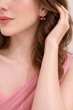 Anti-Tarnish 18k Gold Plated Hot Red Cherry Stud Earrings