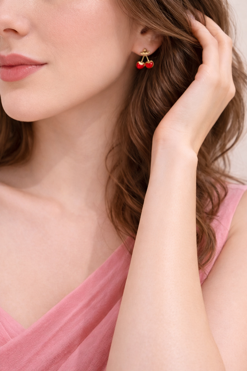 Anti-Tarnish 18k Gold Plated Hot Red Cherry Stud Earrings