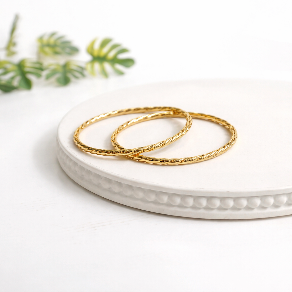 Anti Tarnish Classic Twisted 18k Gold-Plated Bangles – Set of 2