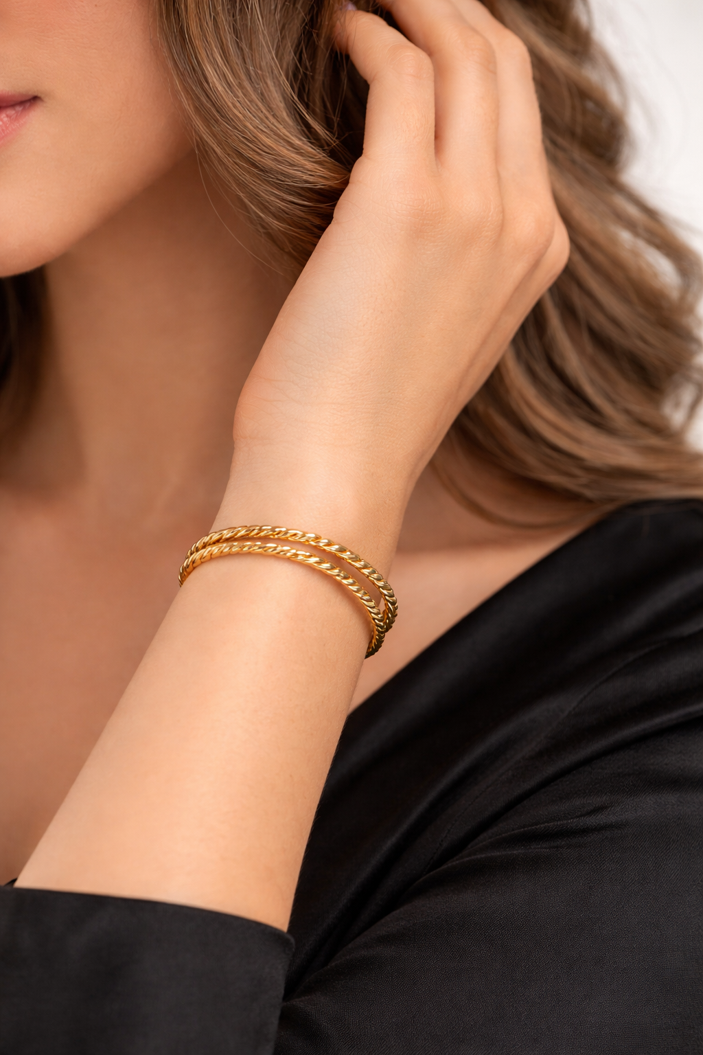 Anti Tarnish Classic Twisted 18k Gold-Plated Bangles – Set of 2