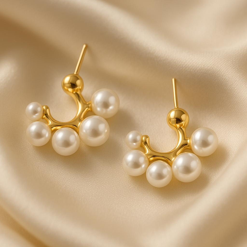 Golden Crown Pearl Drop Earrings  |  Anti-Tarnish