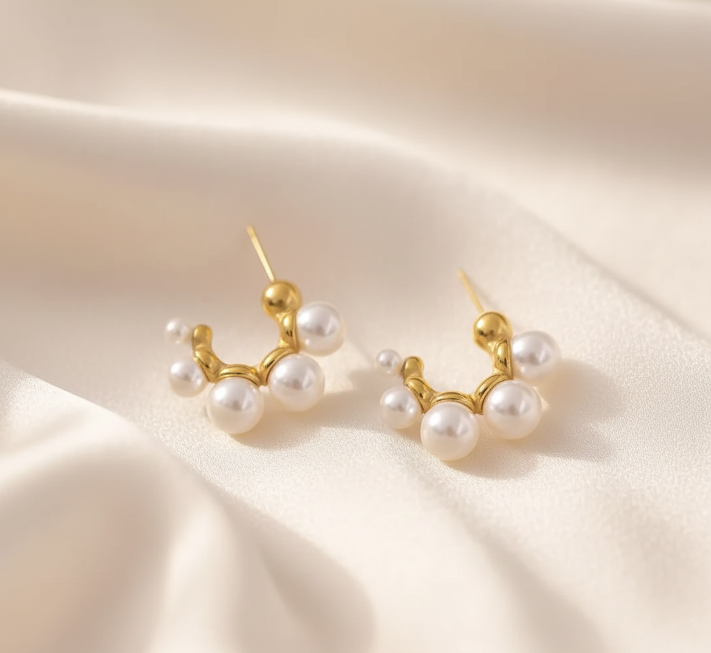 Golden Crown Pearl Drop Earrings  |  Anti-Tarnish