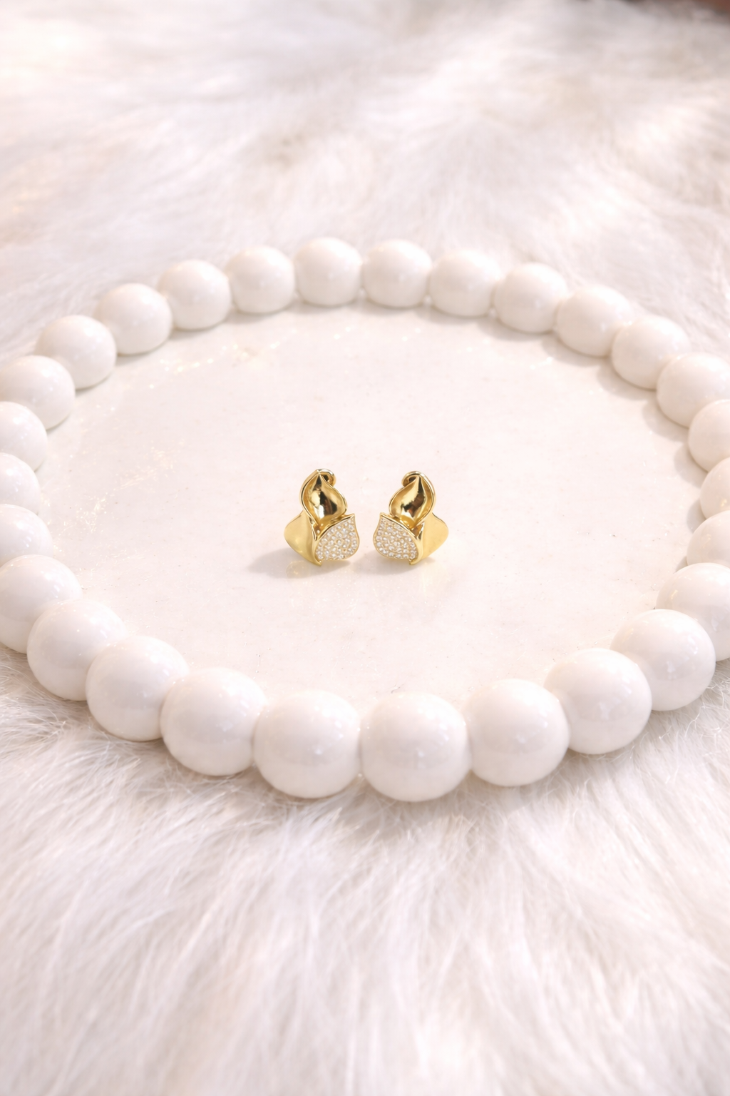 Anti-Tarnish Gold Plated Crystal Leaf Stud Earrings