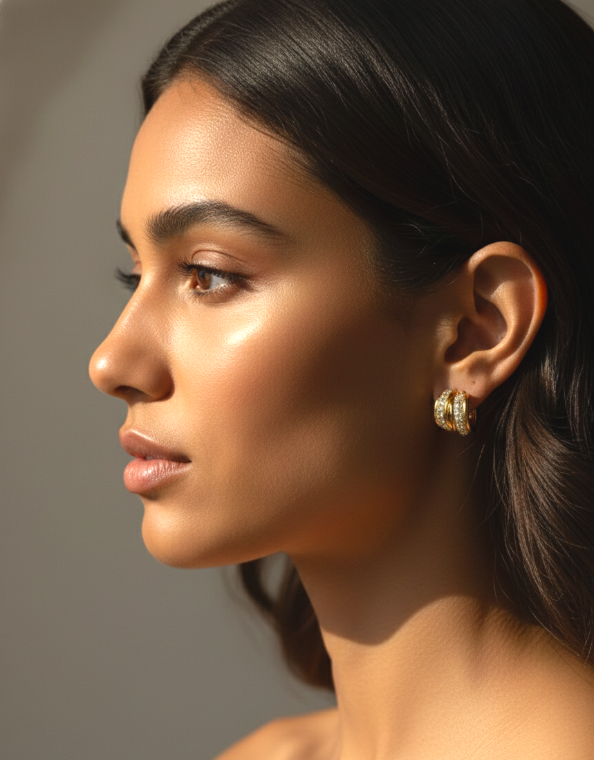 Anti-Tarnish Gold Double Hoop Stud Earrings