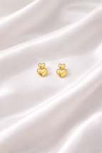 Gold-Plated Dual Heart Statement Earrings | Anti-Tarnish Gloss Finish