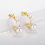 Gold-Plated Dual Tone Pearl Hoop Earrings  |  Anti-Tarnish