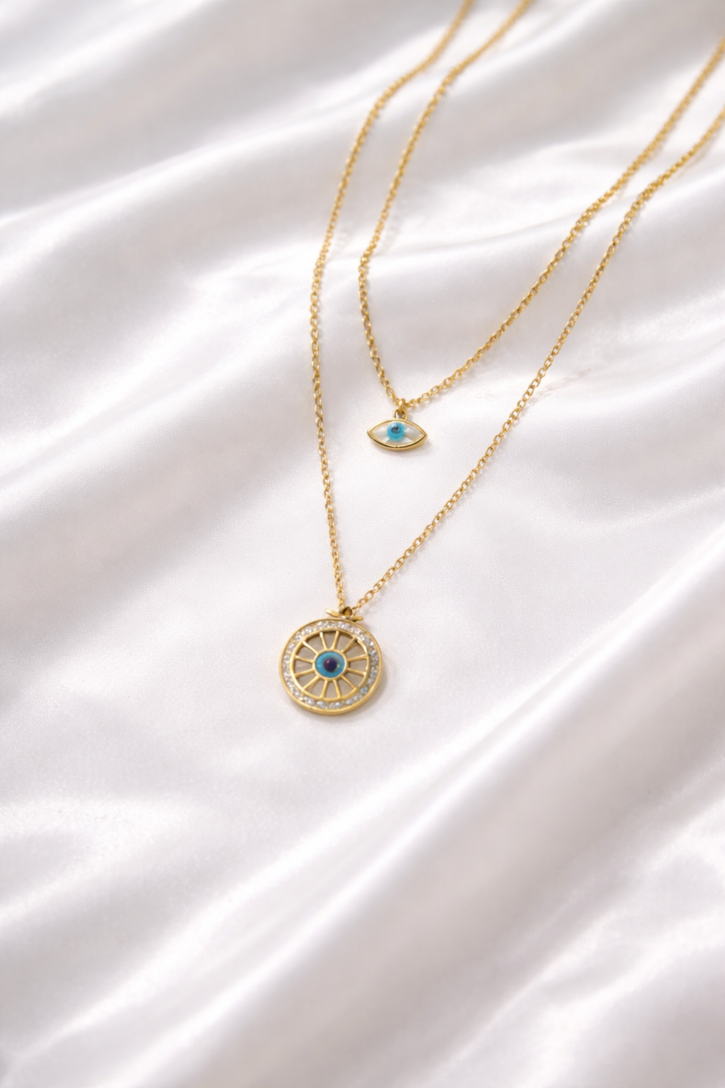 Anti-Tarnish Gold Evil Eye Charm Layered Necklace