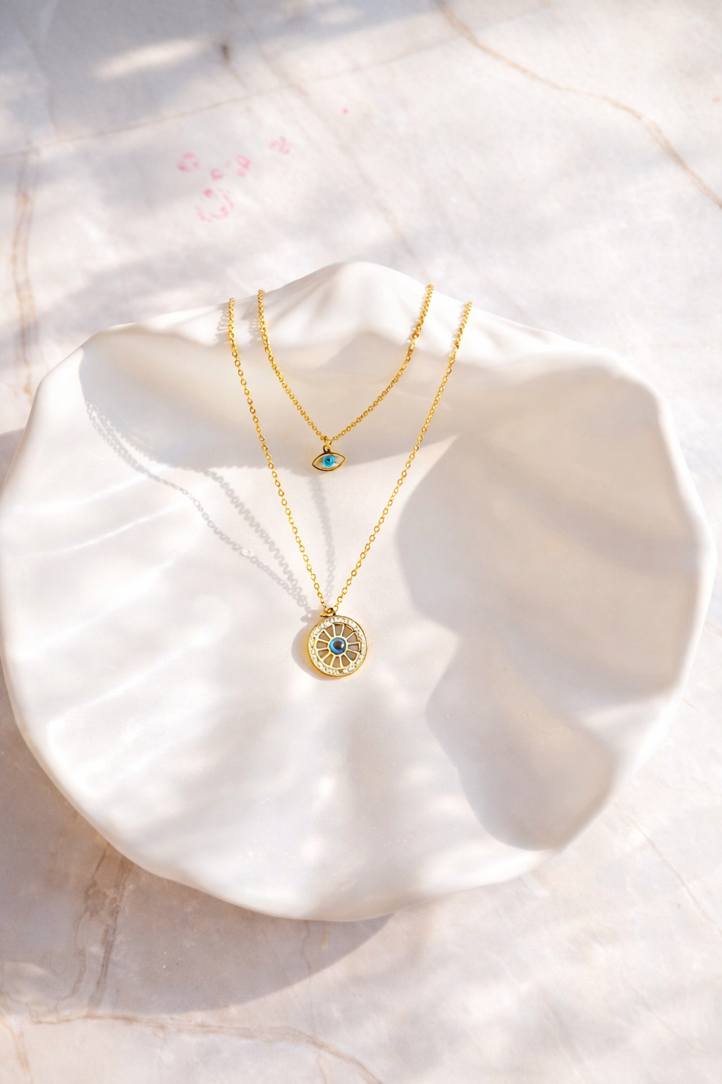 Anti-Tarnish Gold Evil Eye Charm Layered Necklace