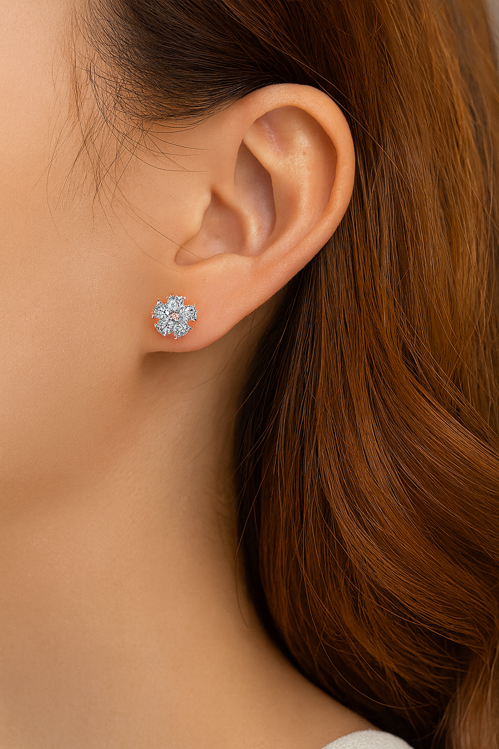Rose Gold-Plated Floral Stud Earrings  |  Anti-Tarnish